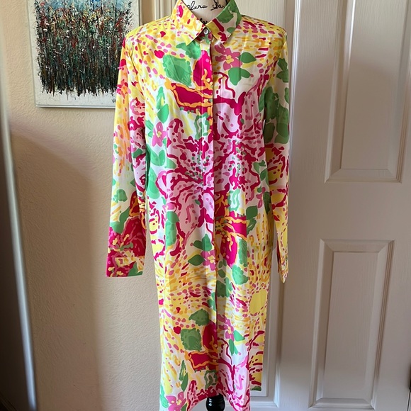 Women’s Brightly Colored Tunic/Coverup with Floral Print, size large NWT - Picture 2 of 4